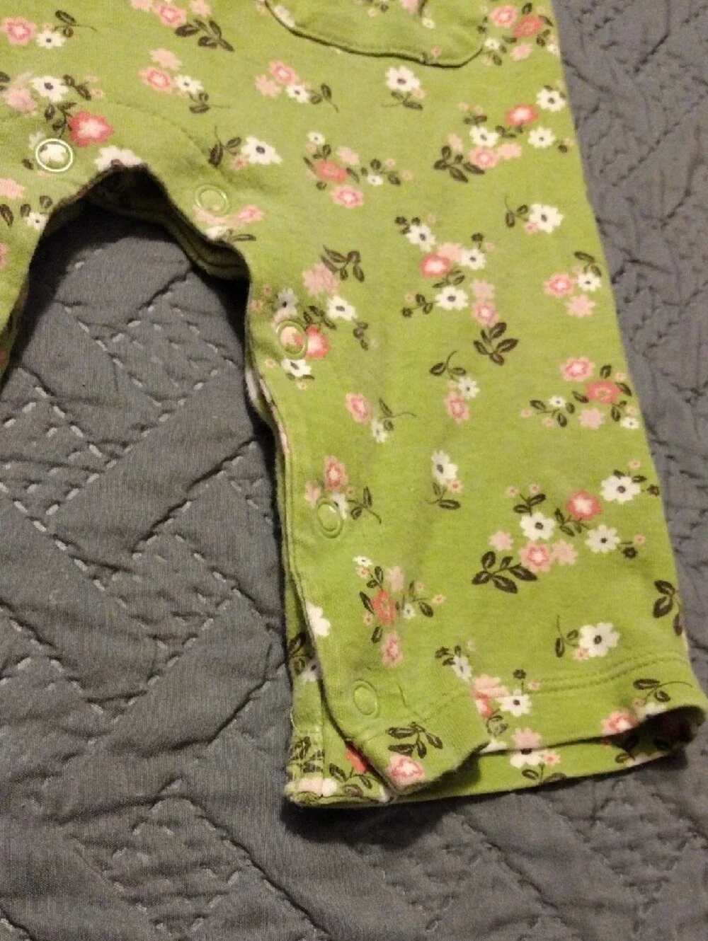 Carter's Green Floral Long-Sleeve Footie with Brown Trim
